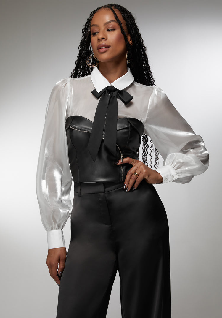 bebe Symmetric Zipper Vegan Leather Corset