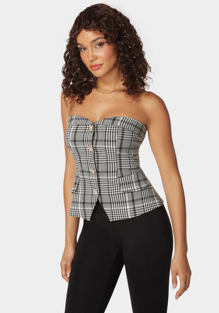 Bebe Tailored Button Trim Novelty Jacquard Corset