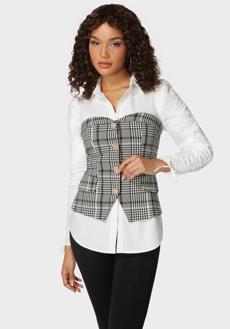 Bebe Tailored Button Trim Novelty Jacquard Corset