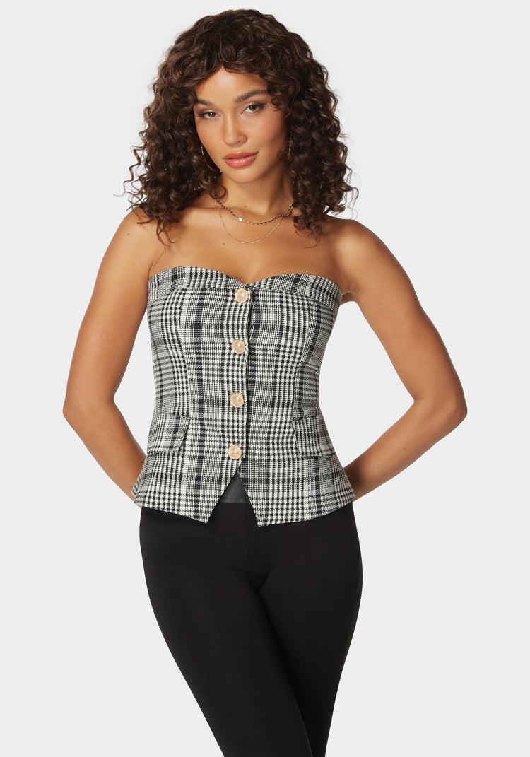 bebe Tailored Button Trim Novelty Jacquard Corset