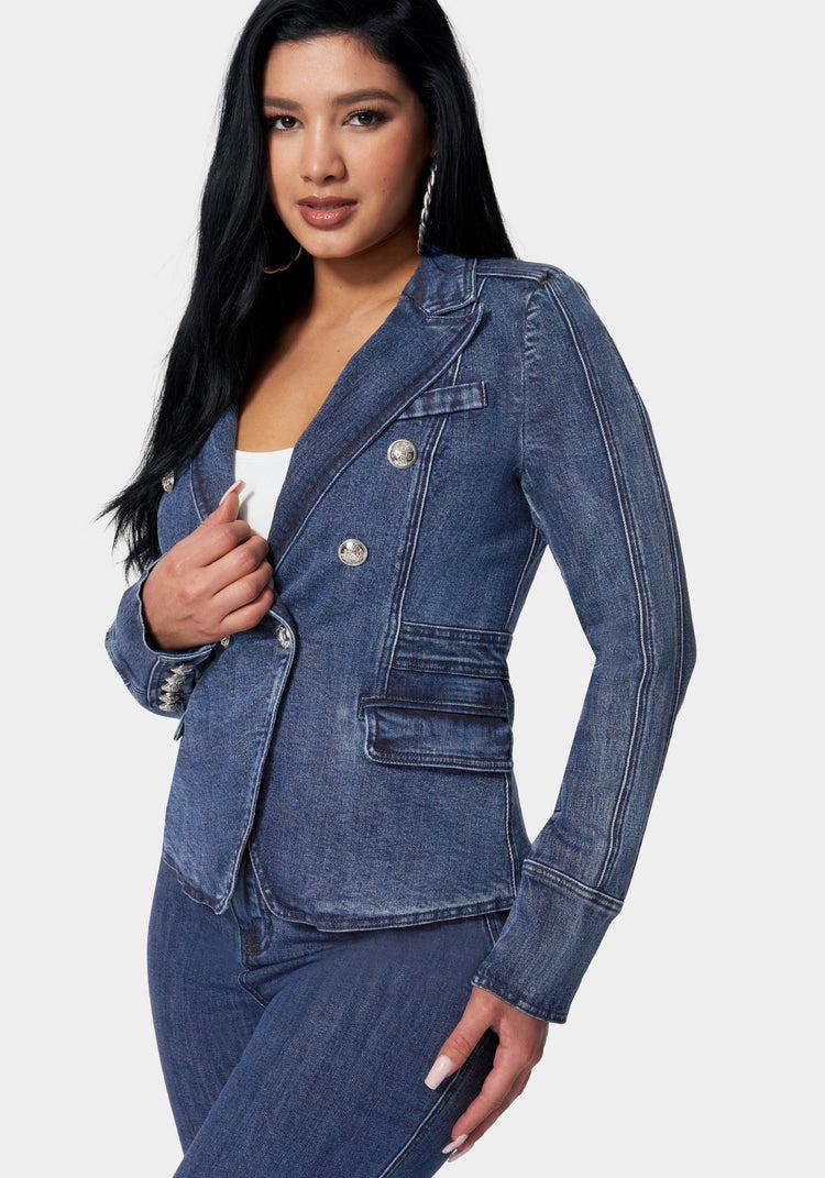 Bebe Tailored Double Breasted Denim Jacket