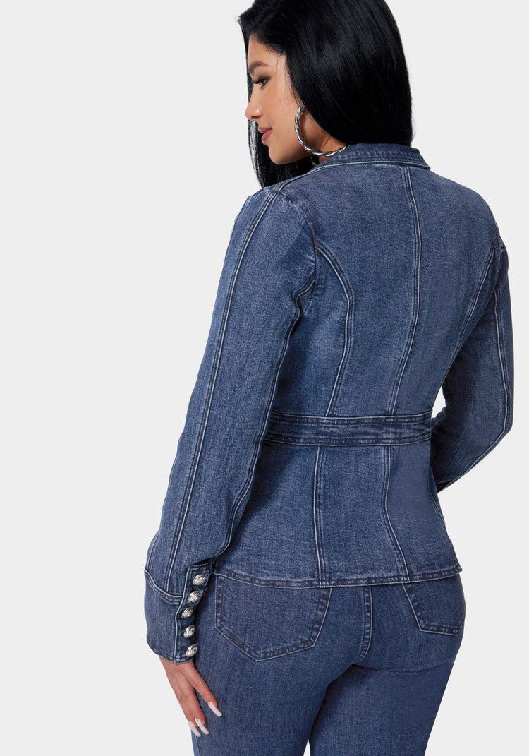 Bebe Tailored Double Breasted Denim Jacket