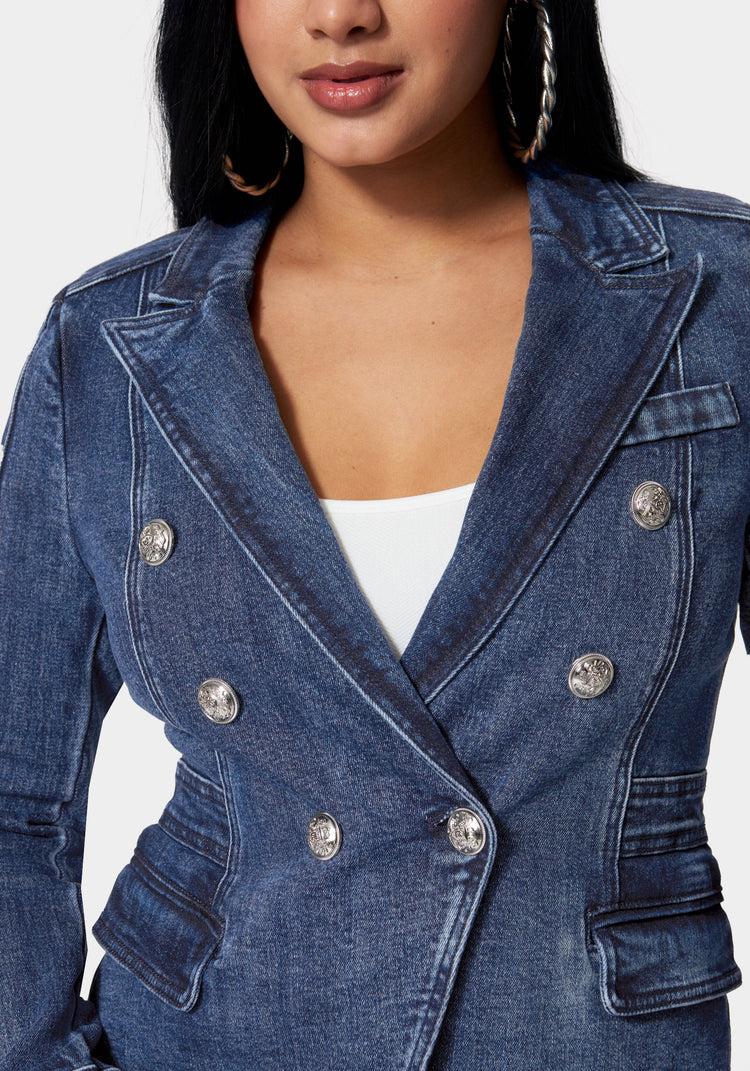 Bebe Tailored Double Breasted Denim Jacket