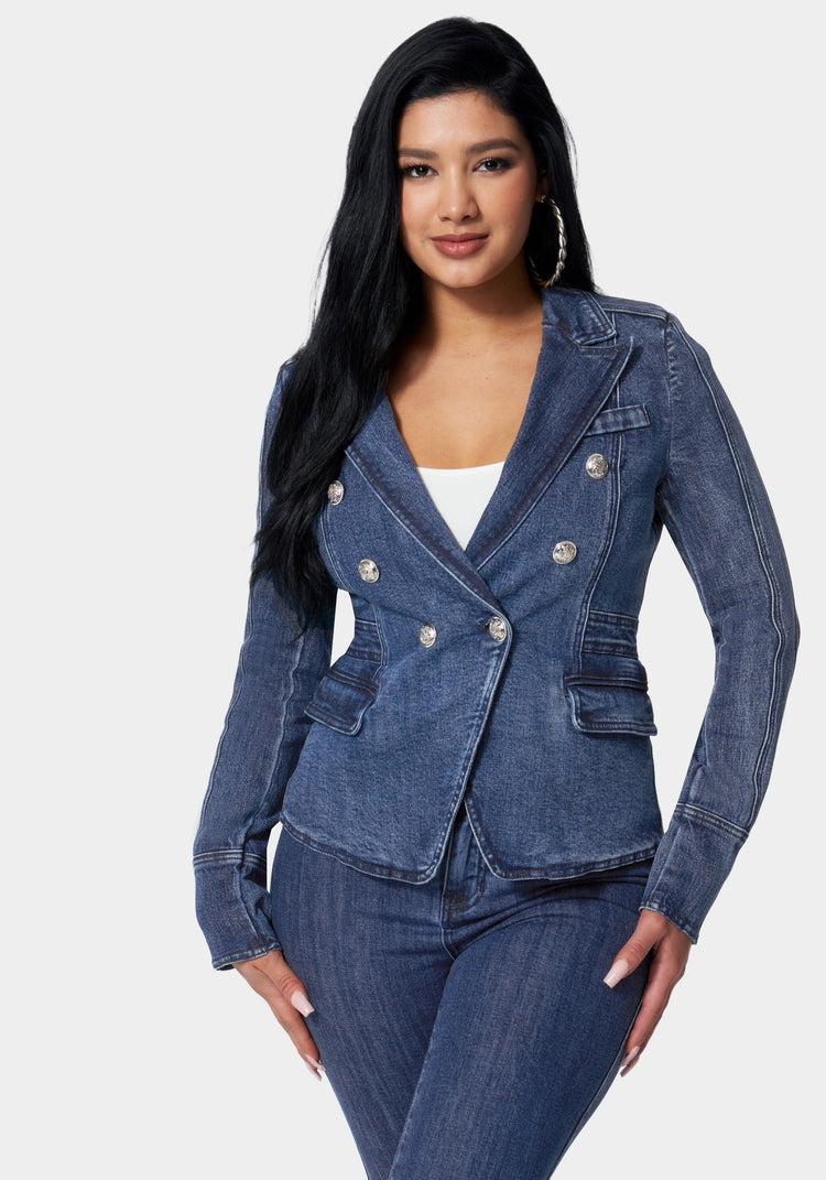 bebe Tailored Double Breasted Denim Jacket