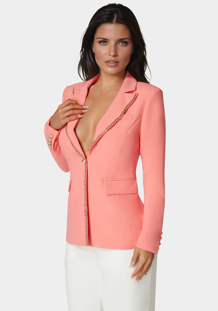 Bebe Tailored Gold Chain Trim Jacket
