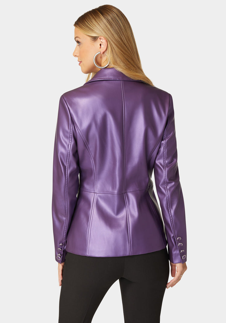 Bebe Tailored Metallic Vegan Leather Blazer