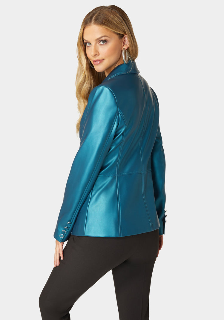 Bebe Tailored Metallic Vegan Leather Blazer