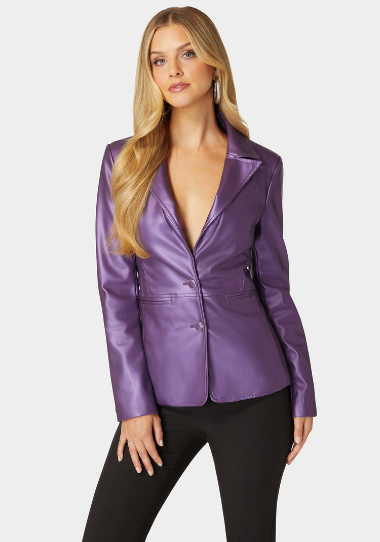 bebe Tailored Metallic Vegan Leather Blazer