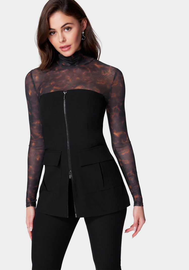 bebe Tailored Patch Pocket Zip Front Vest