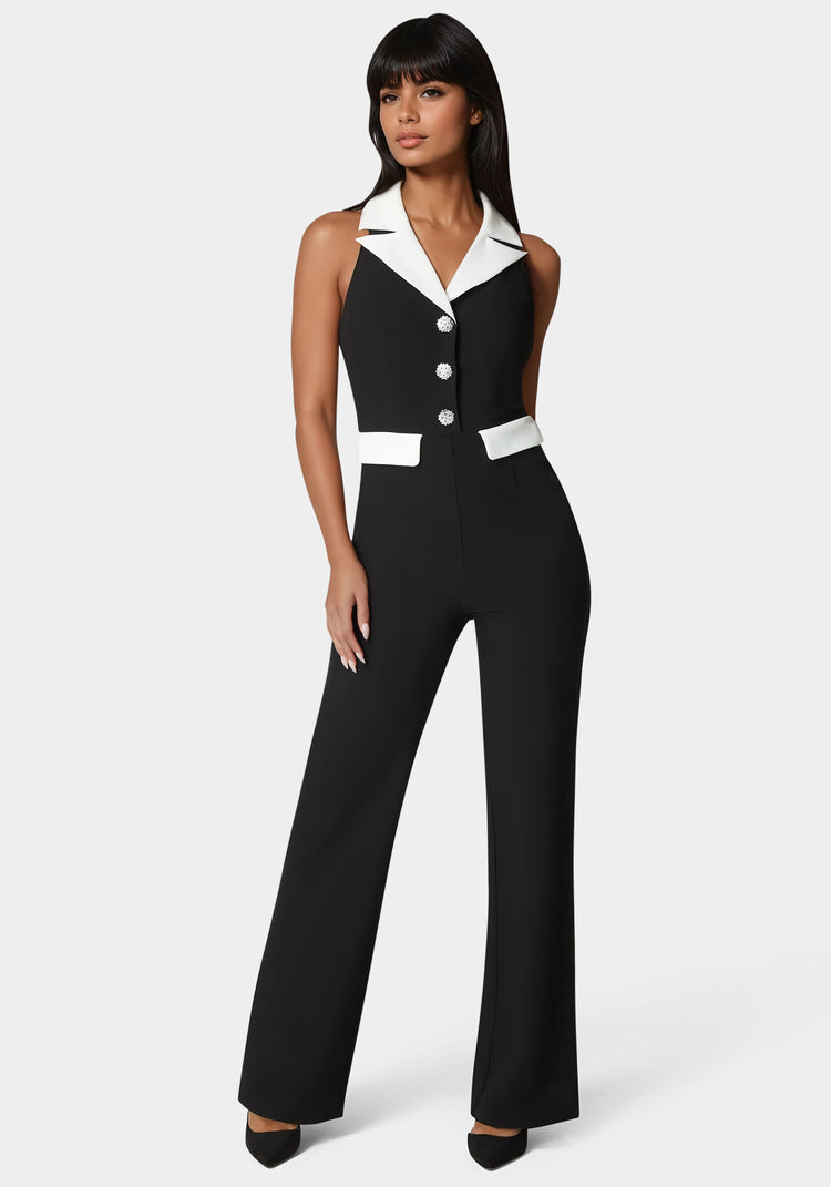 bebe Tailored Straight Flared Jumpsuit