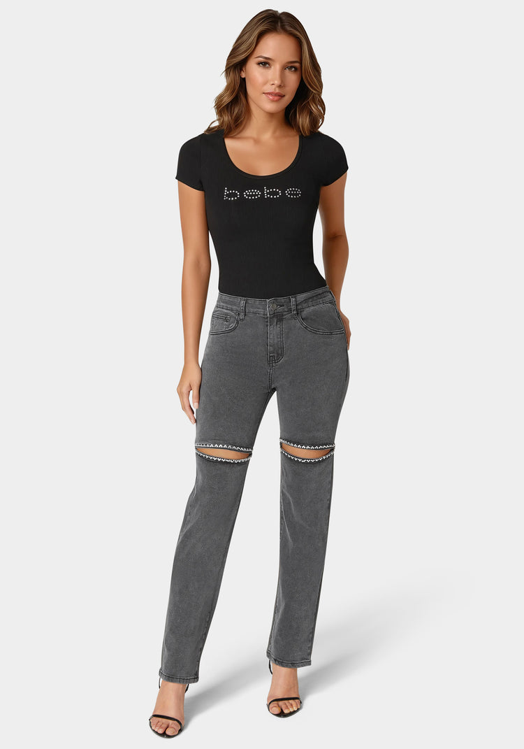 Bebe The Bling Slit Jean
