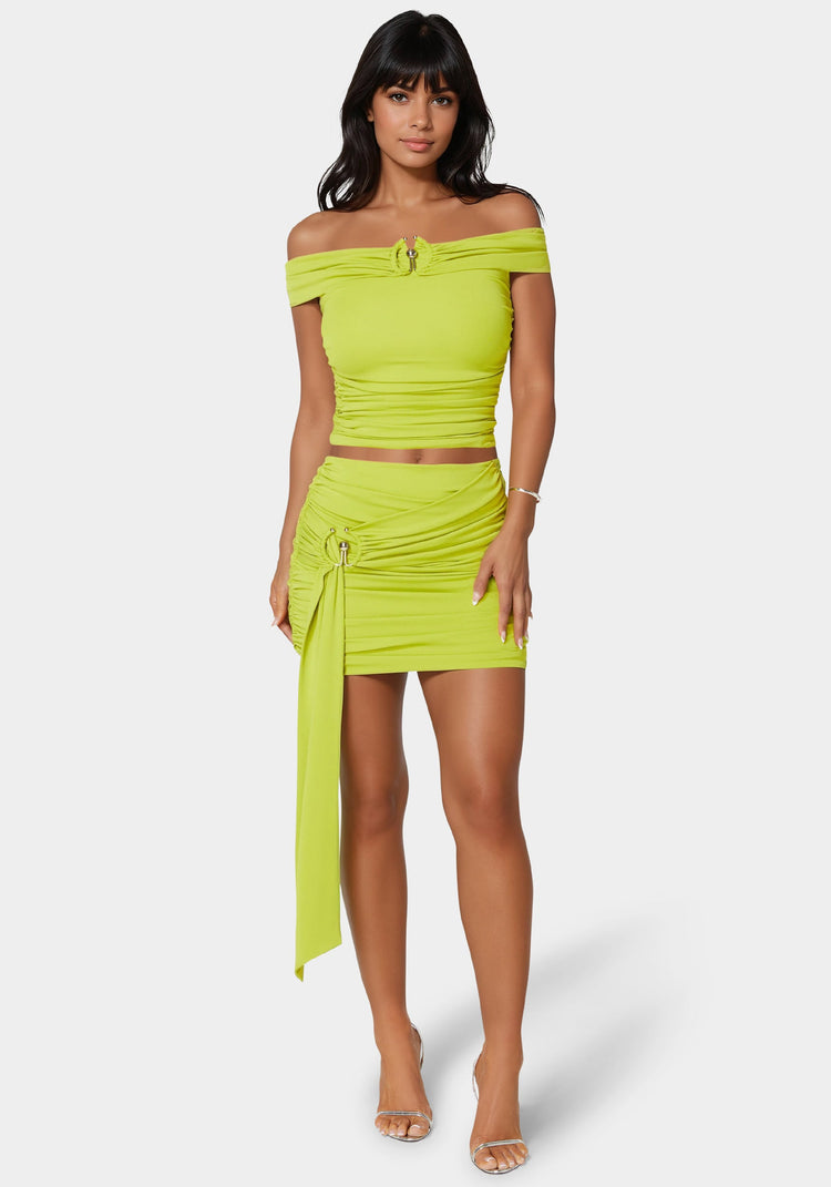 Bebe Tie Ruched Knit Skirt