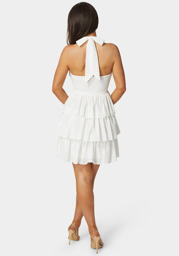 Bebe Tiered Eyelet Halter Dress