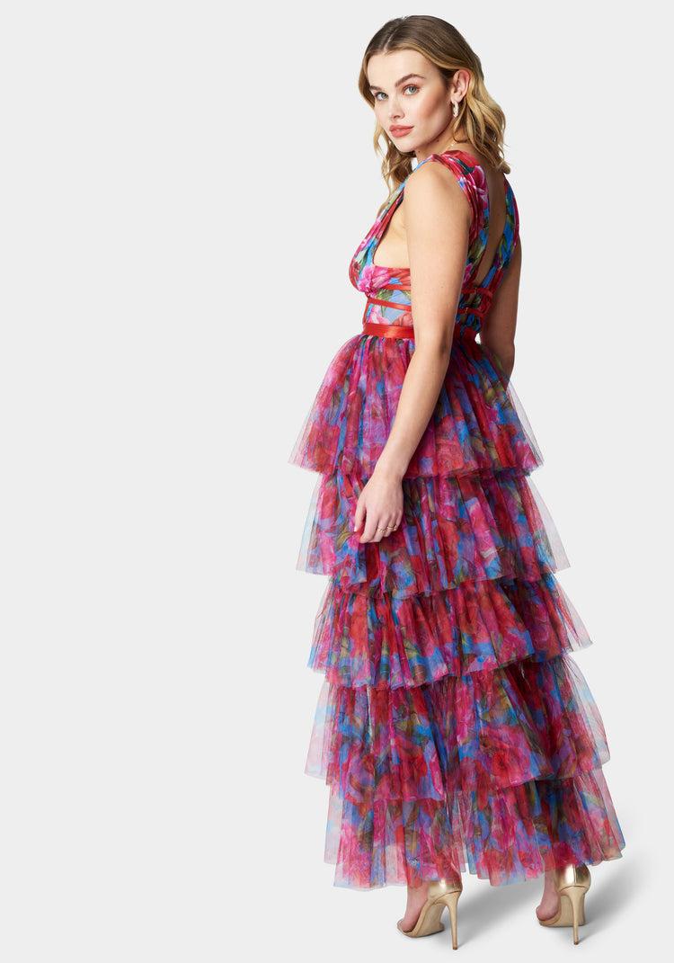 Bebe Tiered High Low Gown