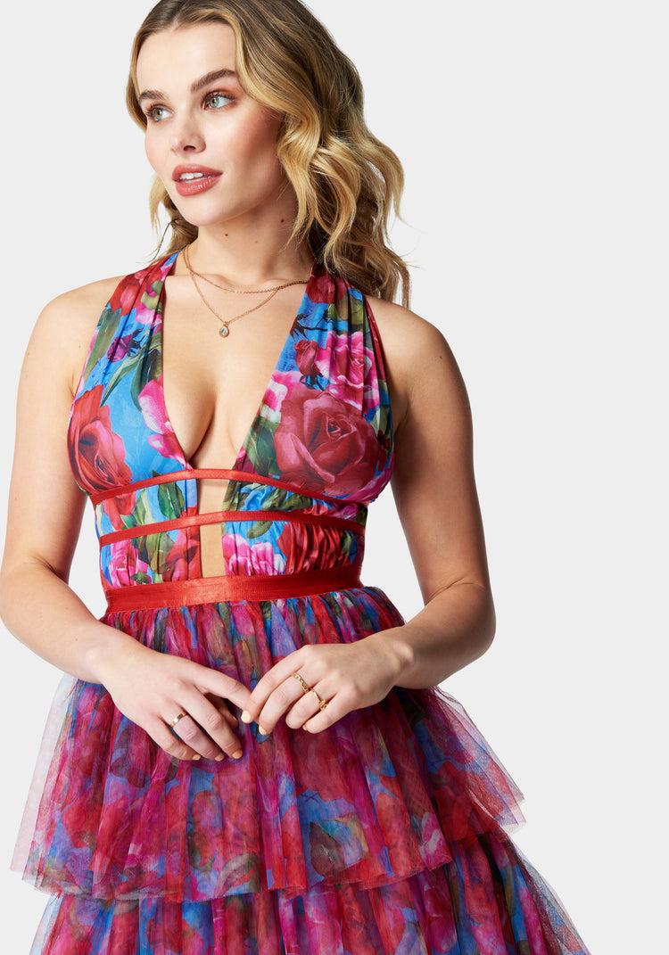 Bebe Tiered High Low Gown