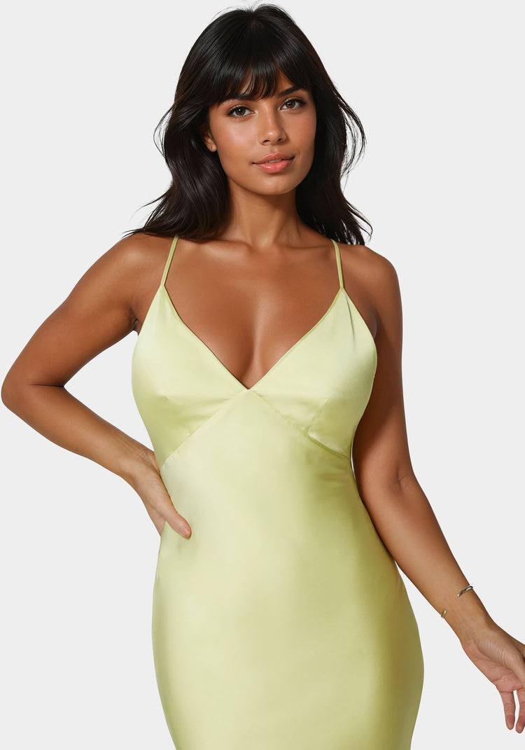 Bebe Tiered Satin High Low Gown