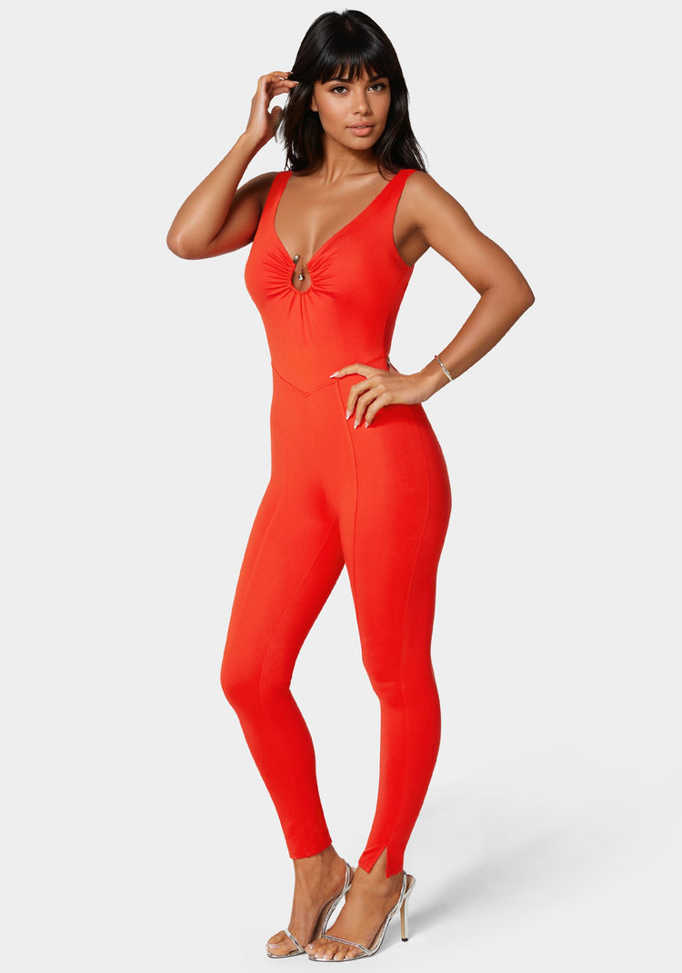 Bebe Trim Detail V Neck Catsuit