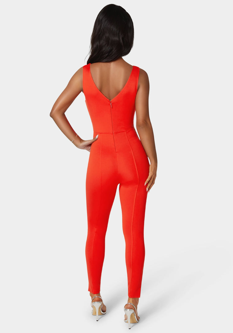 Bebe Trim Detail V Neck Catsuit