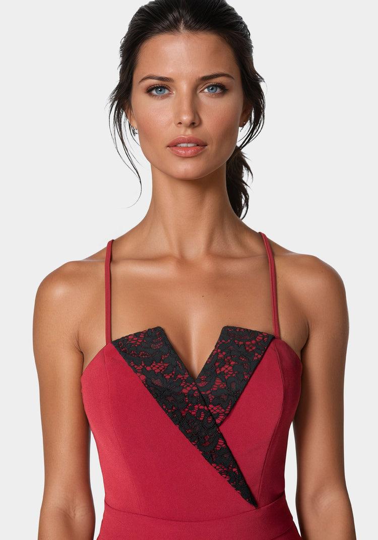 Bebe Tuxedo Lace Combo Ultra Wide Leg Jumpsuit