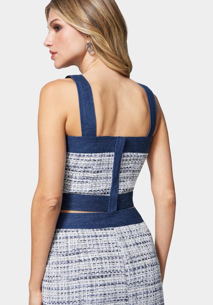 Bebe Tweed & Denim Button Front Bustier