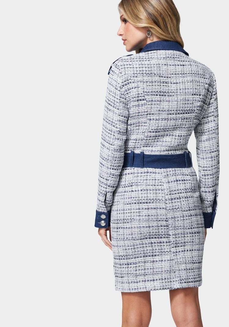 Bebe Tweed & Denim Tailored Skirt