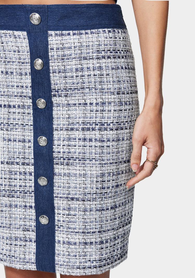 Bebe Tweed & Denim Tailored Skirt