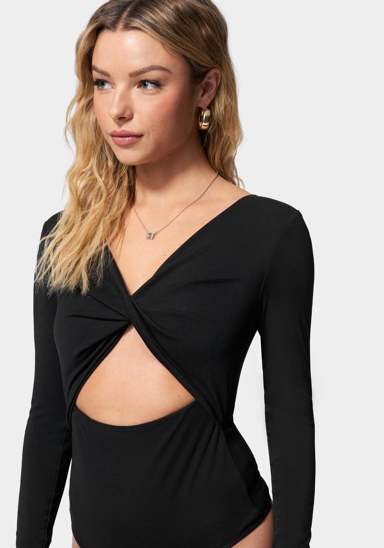 Bebe Twist Front Long Sleeve Bodysuit