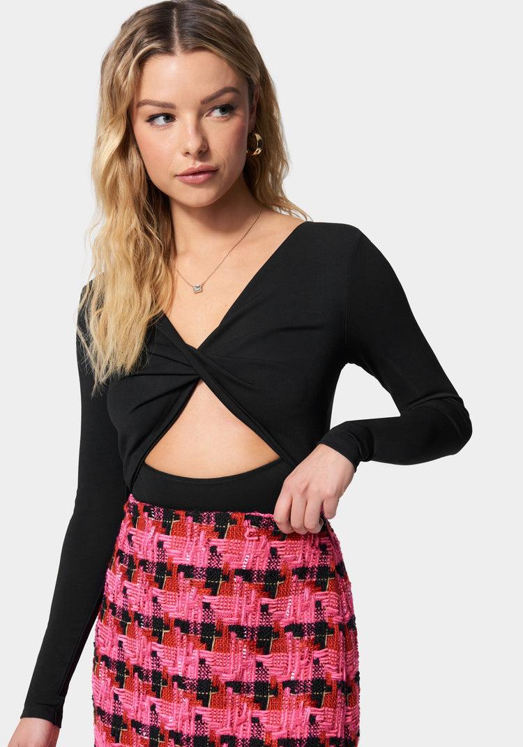 bebe Twist Front Long Sleeve Bodysuit