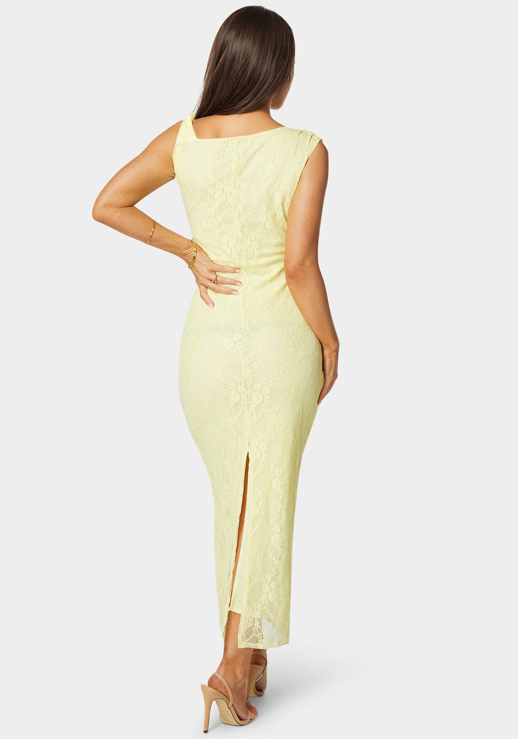 Bebe Twist Sleeve Lace Midi Dress