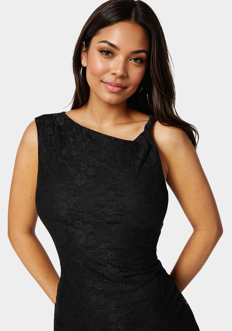 Bebe Twist Sleeve Lace Midi Dress