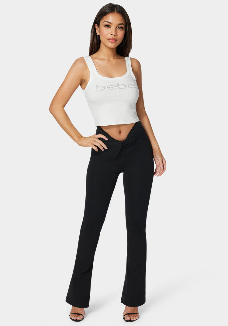 Bebe Twisted Waist Flared Leg Pant