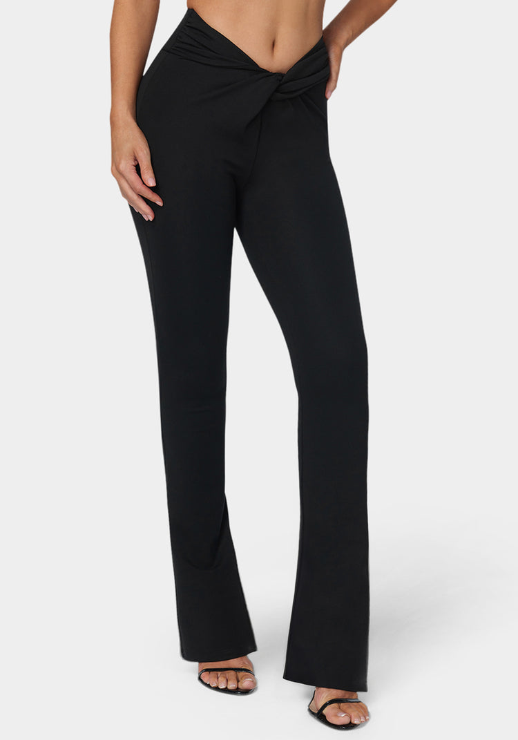 bebe Twisted Waist Flared Leg Pant