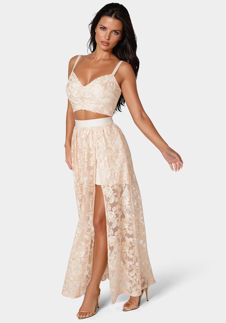 Bebe Two Piece Embroidered Gown