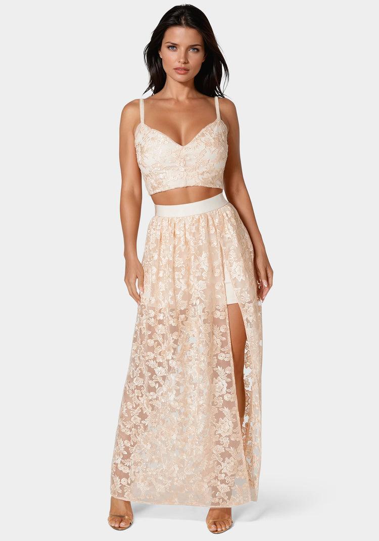 bebe Two Piece Embroidered Gown