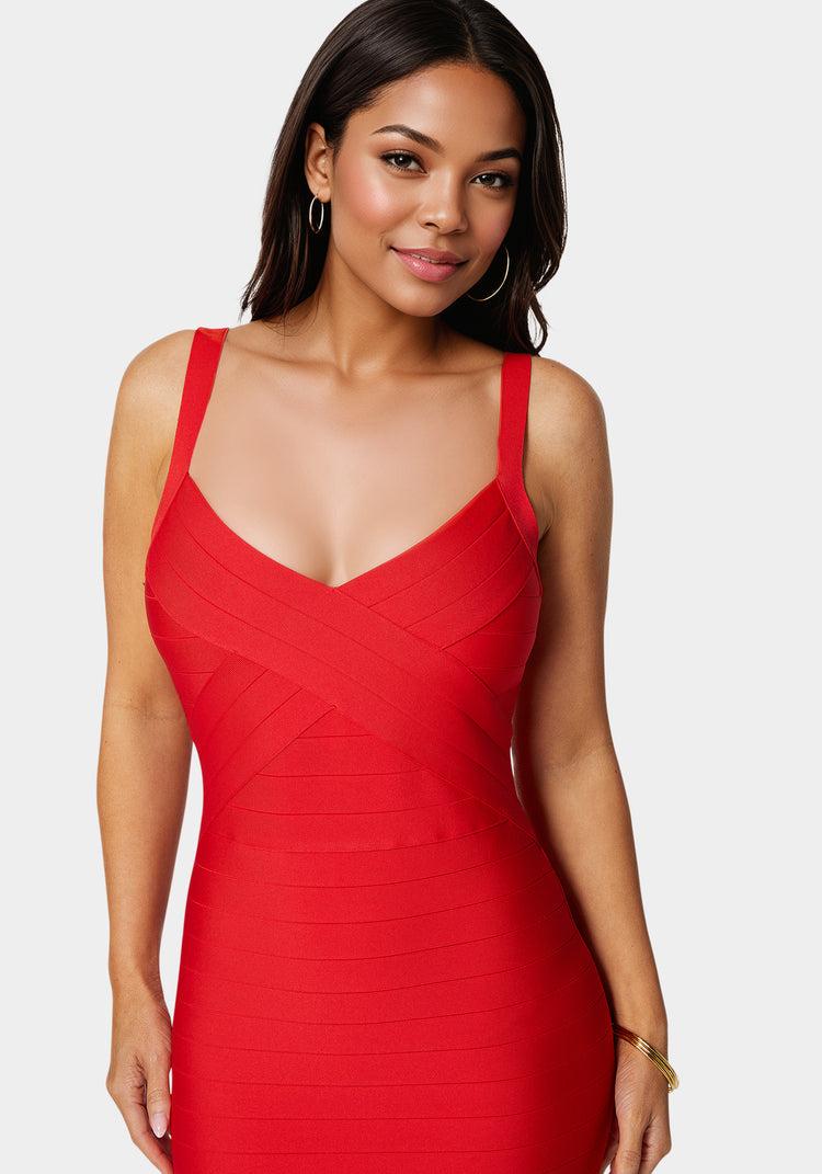 Bebe V-Neck Strap Bandage Dress