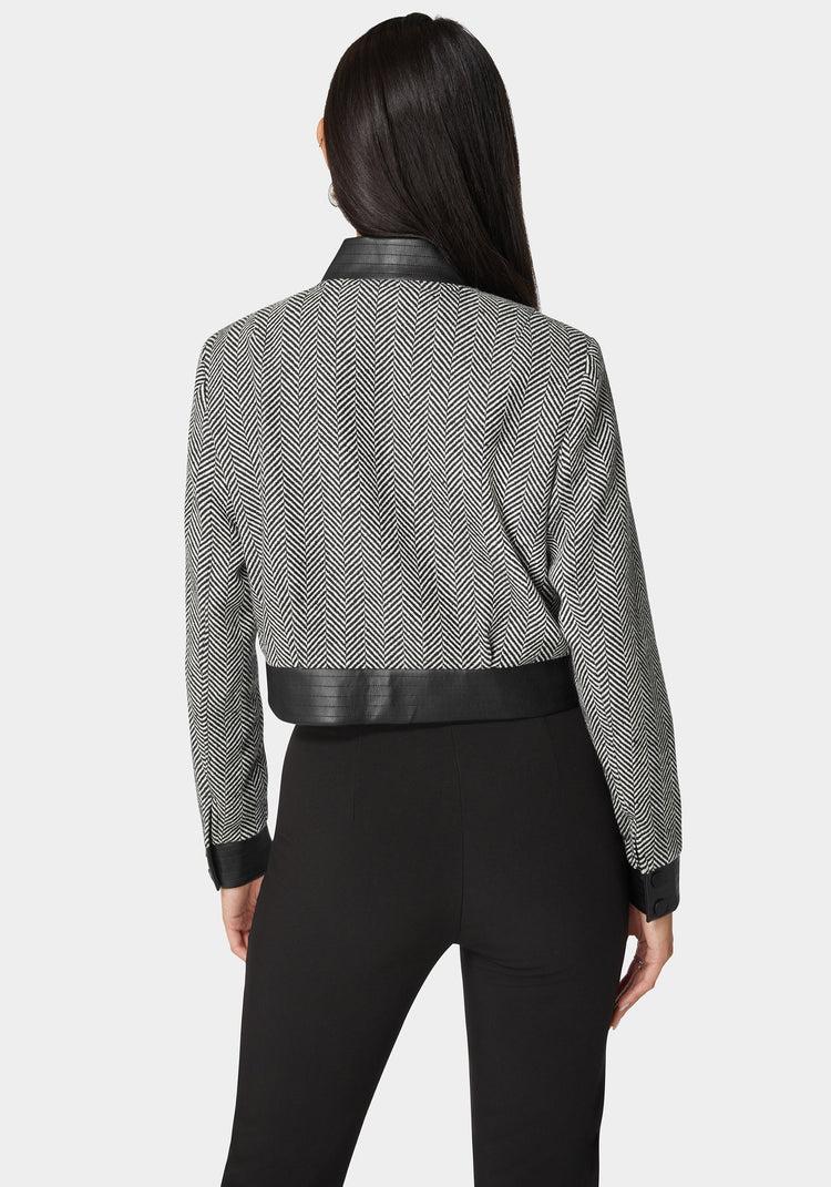 Bebe Vegan Leather Detail Novelty Chevron Jacket