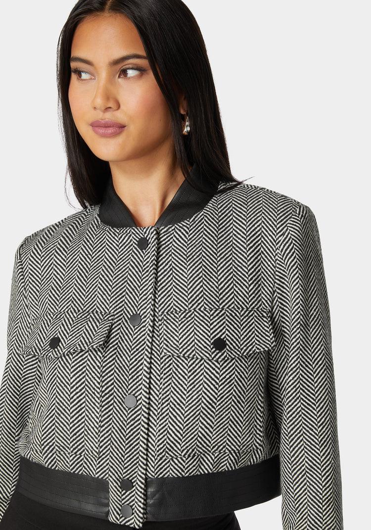 Bebe Vegan Leather Detail Novelty Chevron Jacket