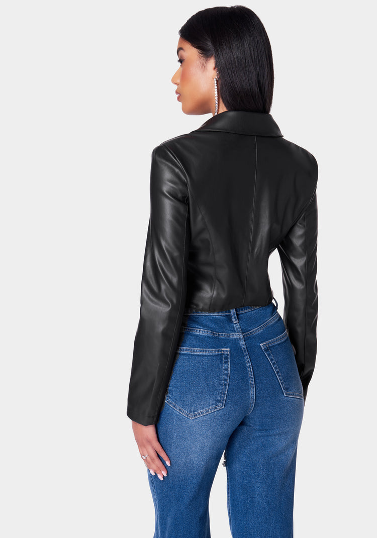 Bebe Vegan Leather Embellished Tailored Jacket