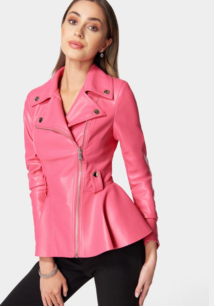 Bebe Vegan Leather Moto Peplum Jacket