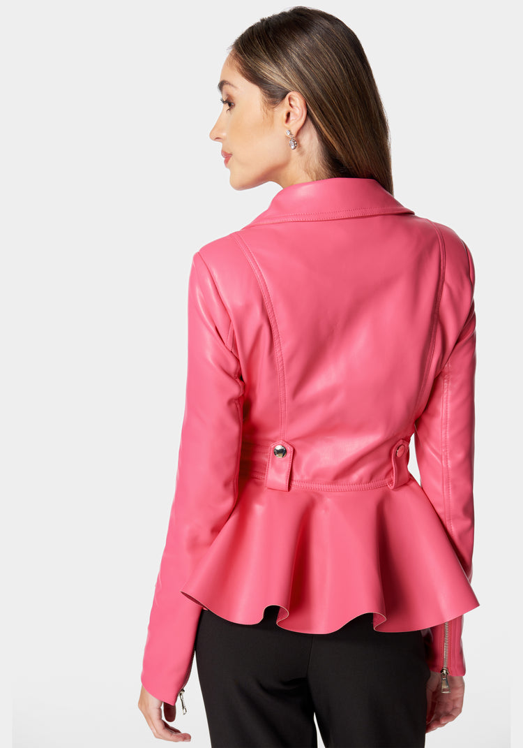 Bebe Vegan Leather Moto Peplum Jacket