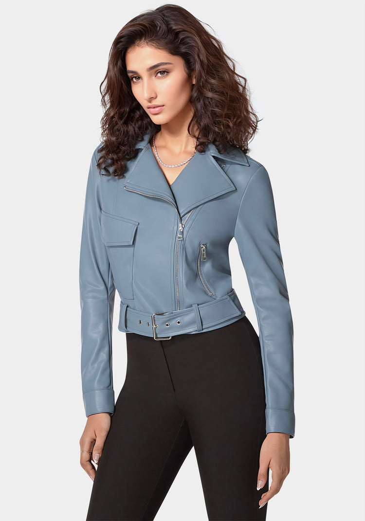 Bebe Vegan Leather Zipper Detail Moto Jacket