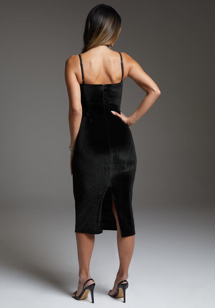 Bebe Bebe Velvet Midi Dress Embellished With Crystals By Swarovski