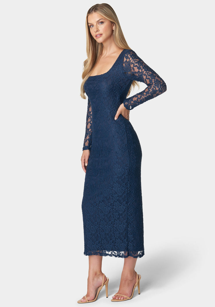 Bebe Viviana Square Neck Lace Maxi Dress