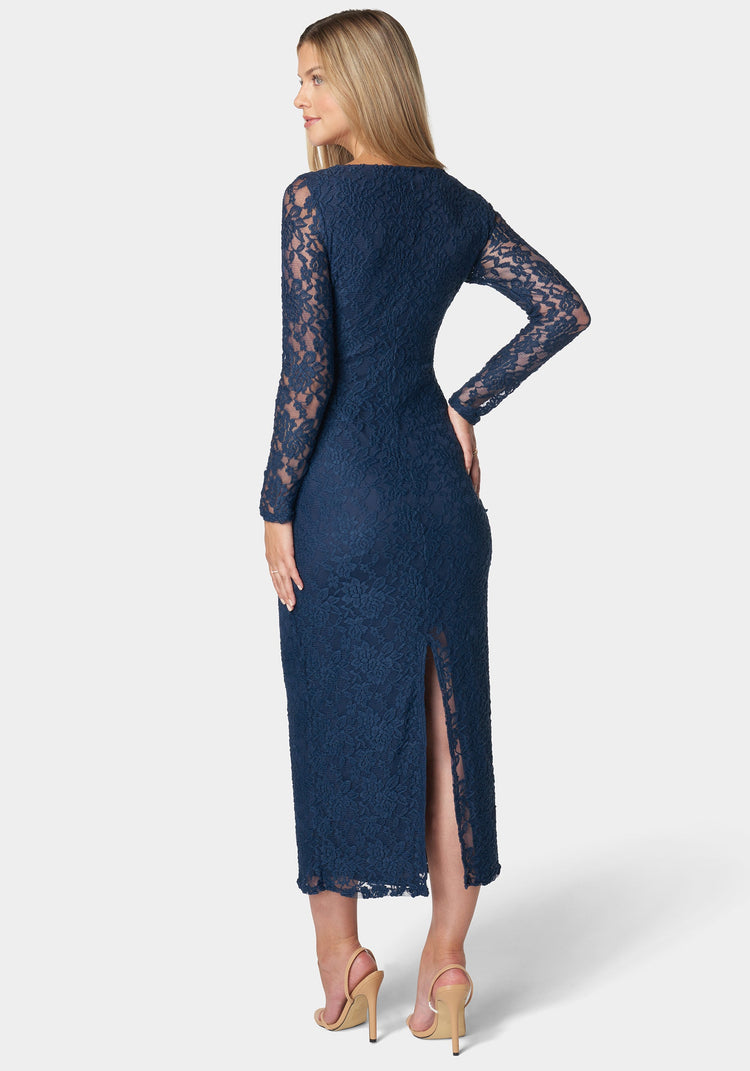 Bebe Viviana Square Neck Lace Maxi Dress
