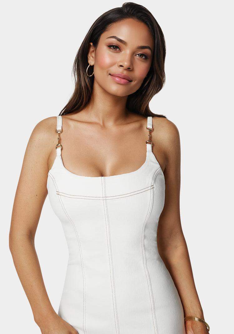 Bebe White Fitted Denim Dress