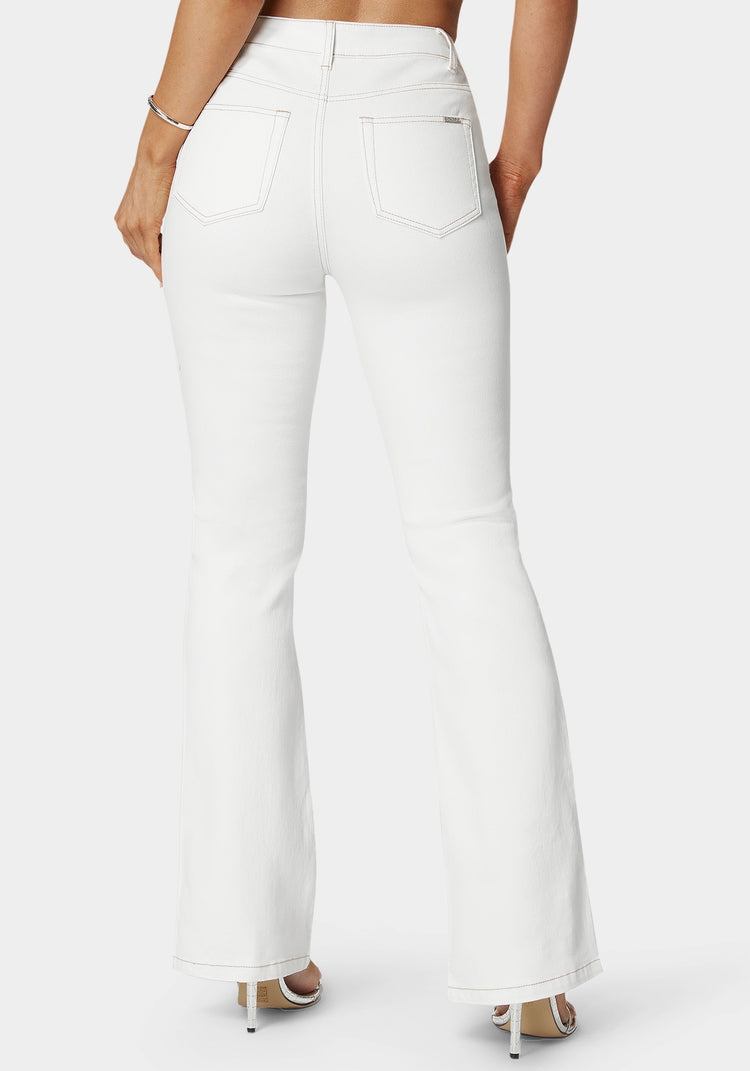 Bebe White High Waist Embellished Flared Leg Jeans