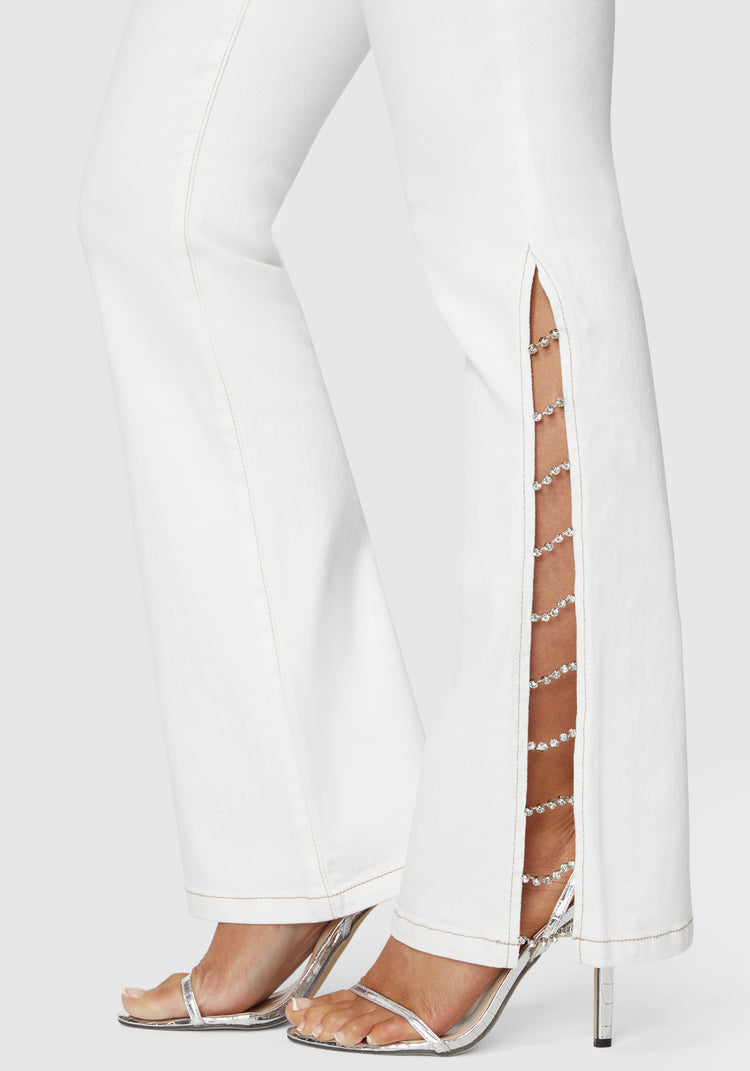 Bebe White High Waist Embellished Flared Leg Jeans