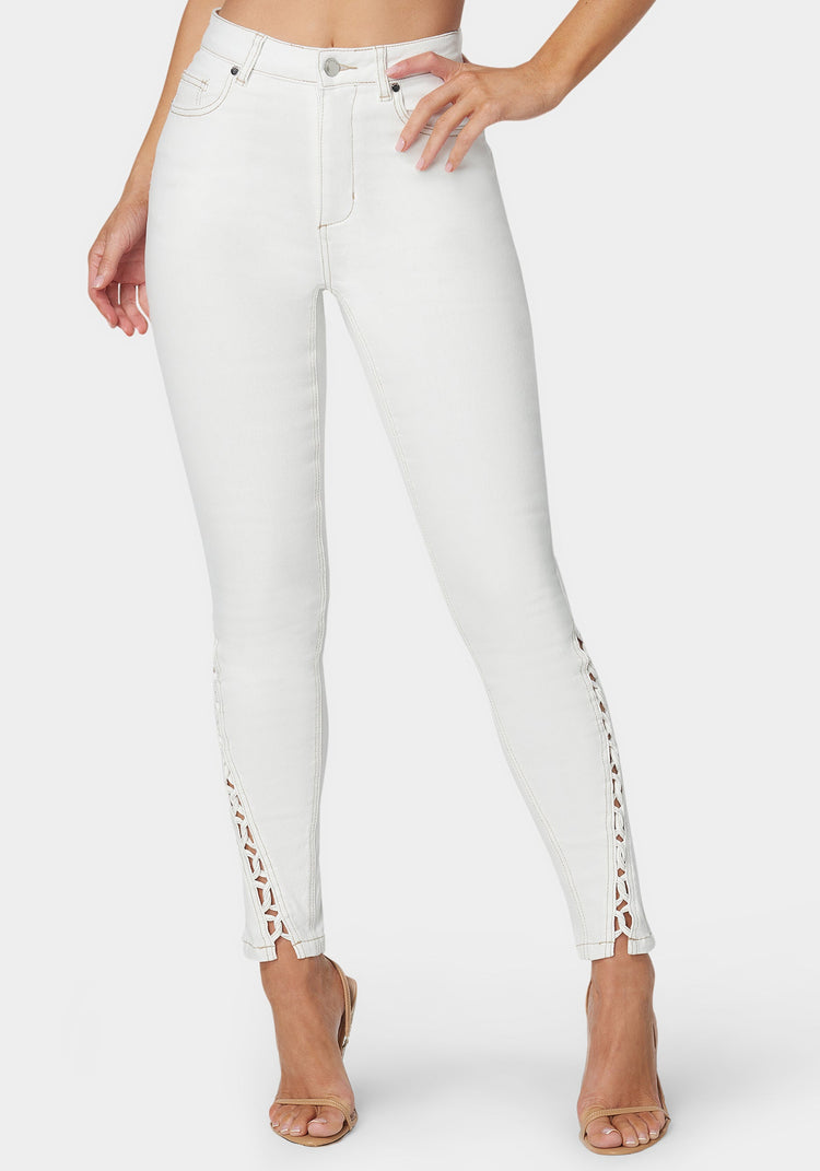 bebe White High Waist Skinny Leg Jeans