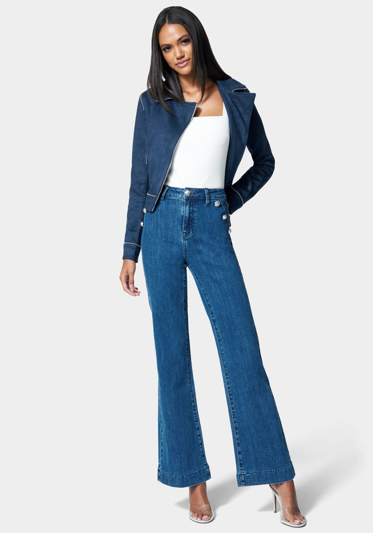 Bebe Wide Leg Button Detail Jean