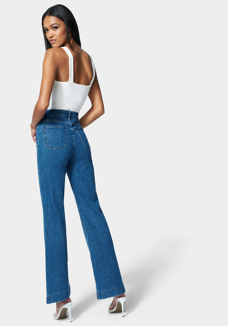 Bebe Wide Leg Button Detail Jean